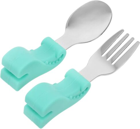 Stainless Steel Utensil Set Food Grade Cutlery for Self Feeding Training Fork Spoon with Comfortable Handle Portable Dining Tableware for Boy Girl Curved and Safe in Kuwait