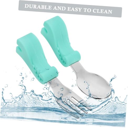 Stainless Steel Utensil Set Food Grade Cutlery for Self Feeding Training Fork Spoon with Comfortable Handle Portable Dining Tableware for Boy Girl Curved and Safe in Kuwait