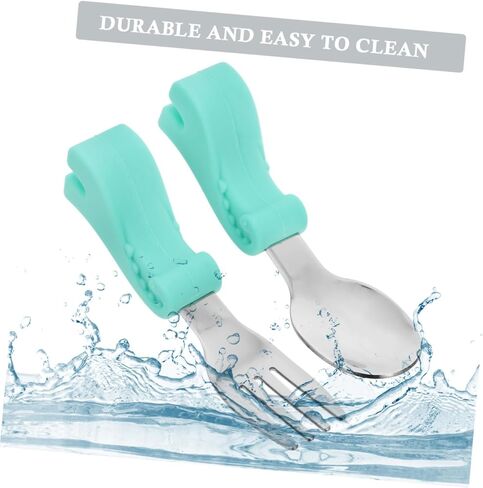 DECHOUS Stainless Steel Fork and Spoon Set Food Grade Cutlery for Self Feeding Durable and Easy to Clean Utensils with Dinosaur Design for Training and Mealtime Fun in Kuwait