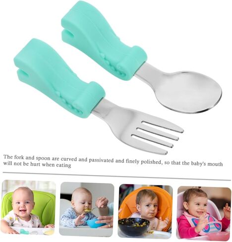 DECHOUS Stainless Steel Fork and Spoon Set Food Grade Cutlery for Self Feeding Durable and Easy to Clean Utensils with Dinosaur Design for Training and Mealtime Fun in Kuwait