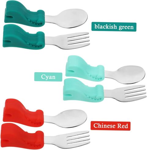 DECHOUS Stainless Steel Fork and Spoon Set Food Grade Cutlery for Self Feeding Durable and Easy to Clean Utensils with Dinosaur Design for Training and Mealtime Fun in Kuwait