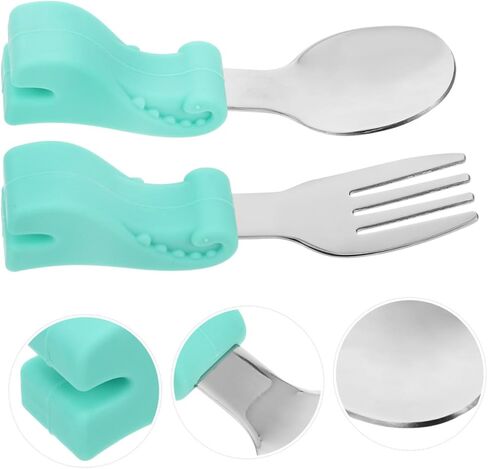 DECHOUS Stainless Steel Fork and Spoon Set Food Grade Cutlery for Self Feeding Durable and Easy to Clean Utensils with Dinosaur Design for Training and Mealtime Fun in Kuwait