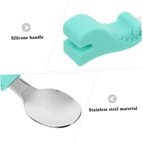 DECHOUS Stainless Steel Fork and Spoon Set Food Grade Cutlery for Self Feeding Durable and Easy to Clean Utensils with Dinosaur Design for Training and Mealtime Fun in Kuwait