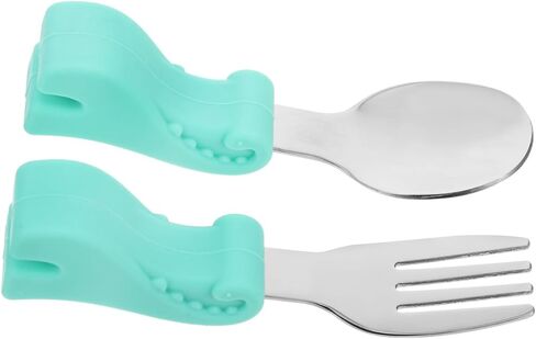 DECHOUS Stainless Steel Fork and Spoon Set Food Grade Cutlery for Self Feeding Durable and Easy to Clean Utensils with Dinosaur Design for Training and Mealtime Fun in Kuwait