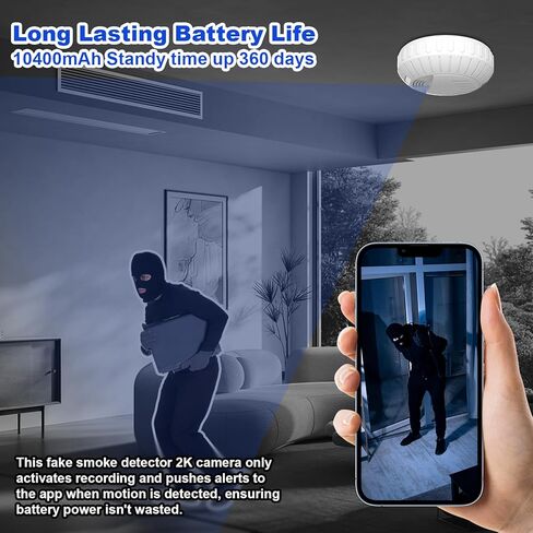 WiFi Fake Smoke Detector Camera PTZ Left/Right Rotation 350 Degrees 2K Security Cam Motion Detection Hidden HD Night Vision Spy, Indoor Camera for Home/Office, 2.4G/5G WiFi in Kuwait