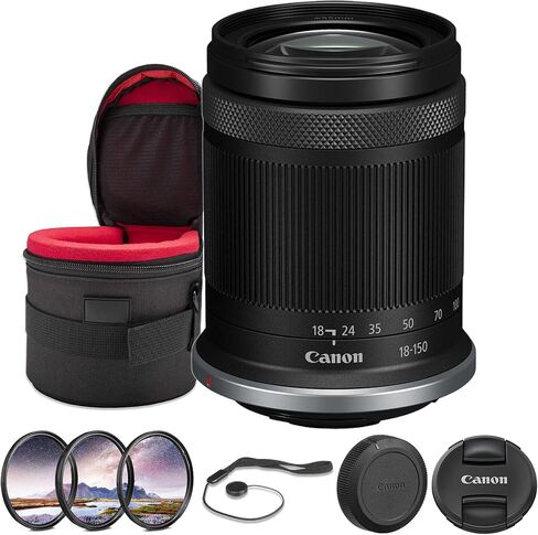Canon RF-S مقاس 18-150 مم f/3.5-6.3 عبارة عن حزمة عدسات STM | تكبير APS-C الكل في واحد مع تثبيت الصورة البصري والتركيز البؤري التلقائي STM السلس والنطاق البؤري الواسع | رائعة للسفر والفيديو (5564C002) + مجموعة الفلتر + المزيد in Kuwait