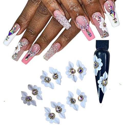 Set 10Pcs 3D Sweet Season Poinettia (5 Petals) Flower Nail Art Charms Handmade by Acrylic Powder Design Acrylic Nail Art for Women Girls (White-10Pcs) in Kuwait