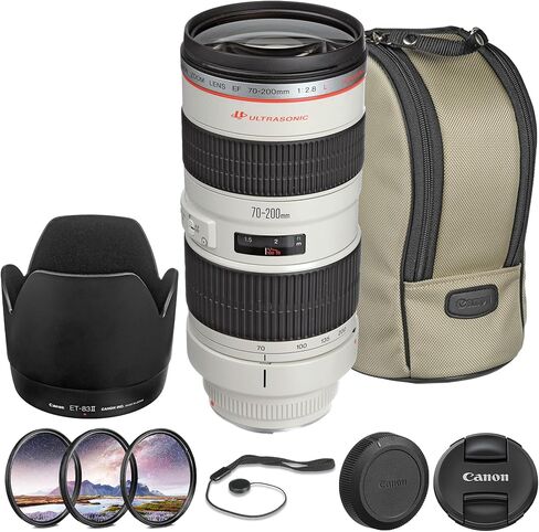 Canon EF 70-200mm f/2.8L USM Lens Bundle | Professional L-Series Telephoto Zoom with Constant f/2.8 Aperture & Fast Ring-Type USM AF | Great for Sports & Events (2569A004) + Filter Kit + More in Kuwait