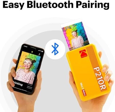 طابعة صور محمولة KODAK Mini 2 Retro 2x3، 98 ورقة، طابعة بلوتوث للهاتف الذكي لهواتف iPhone وAndroid، مطبوعات ملونة فورية، صبغ التسامي 4PASS، أصفر in Kuwait