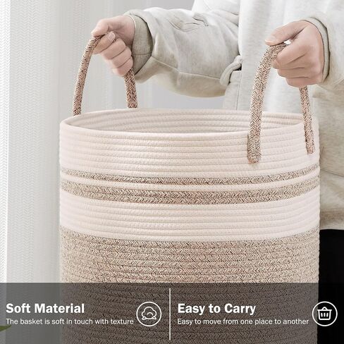 YOUDENOVA Woven Rope Laundry Hamper Basket, 58L Tall Laundry Basket for Blanket Organizer- Clothes Hamper for Bedroom Storage, Baby Kids Nursery Hamper-Large-Brown in Saudi Arabia