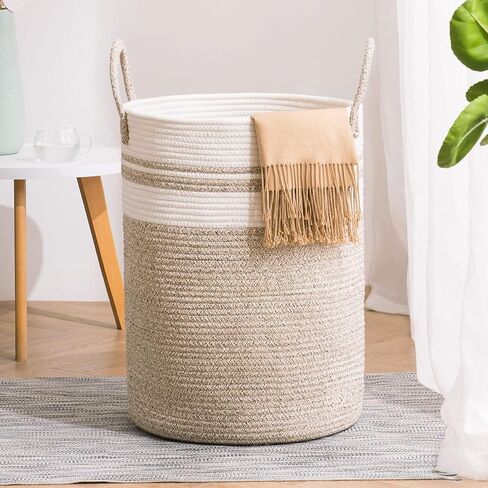 YOUDENOVA Woven Rope Laundry Hamper Basket, 58L Tall Laundry Basket for Blanket Organizer- Clothes Hamper for Bedroom Storage, Baby Kids Nursery Hamper-Large-Brown in Saudi Arabia