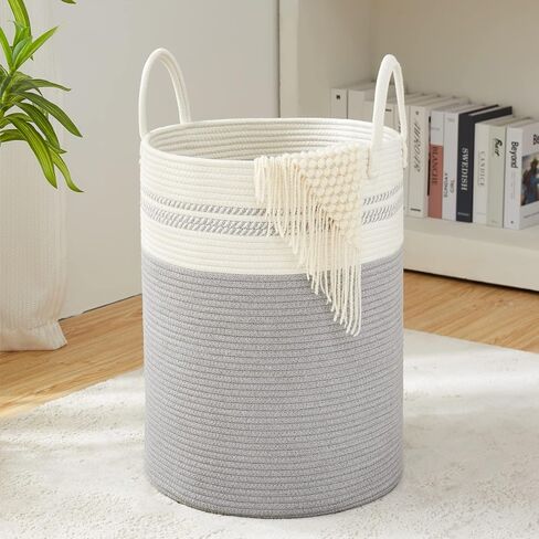 YOUDENOVA Woven Rope Laundry Hamper Basket, 58L Tall Laundry Basket for Blanket Organizer- Clothes Hamper for Bedroom Storage, Baby Kids Nursery Hamper-Large-Brown in Saudi Arabia