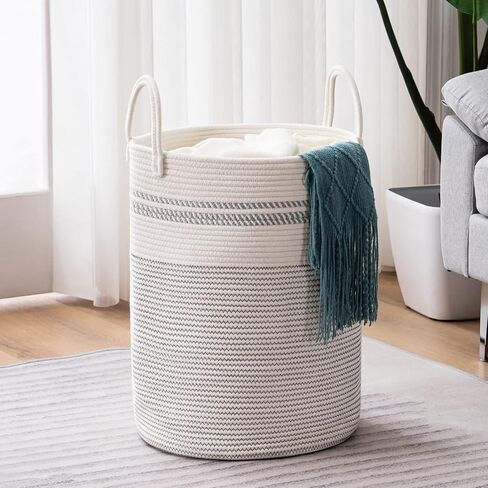 YOUDENOVA Woven Rope Laundry Hamper Basket, 58L Tall Laundry Basket for Blanket Organizer- Clothes Hamper for Bedroom Storage, Baby Kids Nursery Hamper-Large-Brown in Saudi Arabia