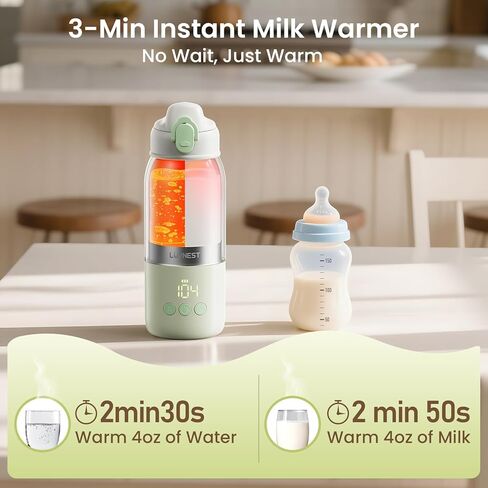 Portable Bottle Warmer for Travel, 3-Min Fast Heating, 12oz Baby Bottle Warmer for Breastmilk & Formula, 6 Precise Temp Control & 6 Time Settings, Baby Milk Warmer for Airplane, Car and Outdoor in Kuwait