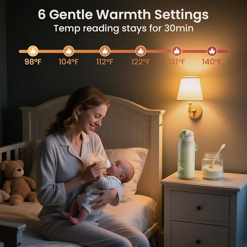 Portable Bottle Warmer for Travel, 3-Min Fast Heating, 12oz Baby Bottle Warmer for Breastmilk & Formula, 6 Precise Temp Control & 6 Time Settings, Baby Milk Warmer for Airplane, Car and Outdoor in Kuwait