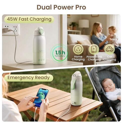 Portable Bottle Warmer for Travel, 3-Min Fast Heating, 12oz Baby Bottle Warmer for Breastmilk & Formula, 6 Precise Temp Control & 6 Time Settings, Baby Milk Warmer for Airplane, Car and Outdoor in Kuwait