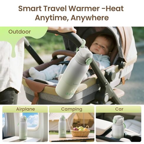 Portable Bottle Warmer for Travel, 3-Min Fast Heating, 12oz Baby Bottle Warmer for Breastmilk & Formula, 6 Precise Temp Control & 6 Time Settings, Baby Milk Warmer for Airplane, Car and Outdoor in Kuwait