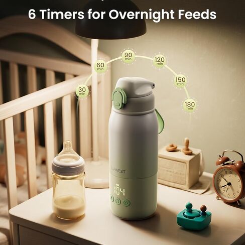 Portable Bottle Warmer for Travel, 3-Min Fast Heating, 12oz Baby Bottle Warmer for Breastmilk & Formula, 6 Precise Temp Control & 6 Time Settings, Baby Milk Warmer for Airplane, Car and Outdoor in Kuwait