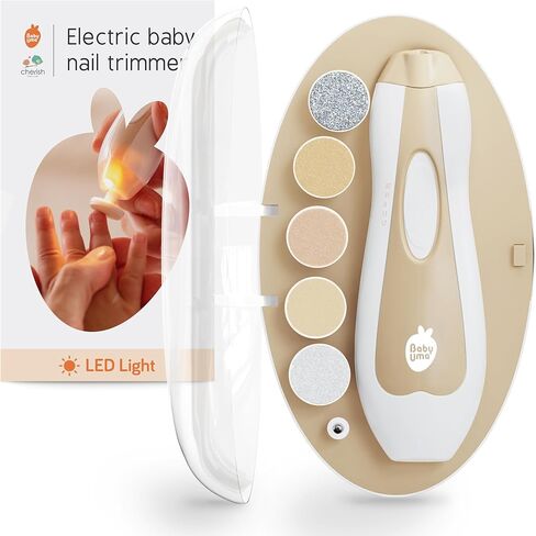Baby Uma LED Baby Nail Trimmer Electric - Auto-Safety Stop Baby Nail Clippers, Bi-Directional Electric Baby Nail File with 2 Speeds & 6 Filing Discs, Newborn Essentials (+ Travel Case) in Saudi Arabia