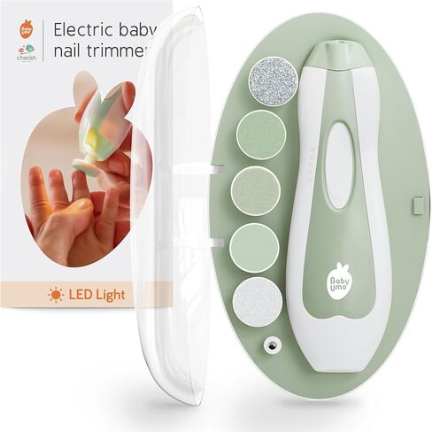 Baby Uma LED Baby Nail Trimmer Electric - Auto-Safety Stop Baby Nail Clippers, Bi-Directional Electric Baby Nail File with 2 Speeds & 6 Filing Discs, Newborn Essentials (+ Travel Case) in Saudi Arabia