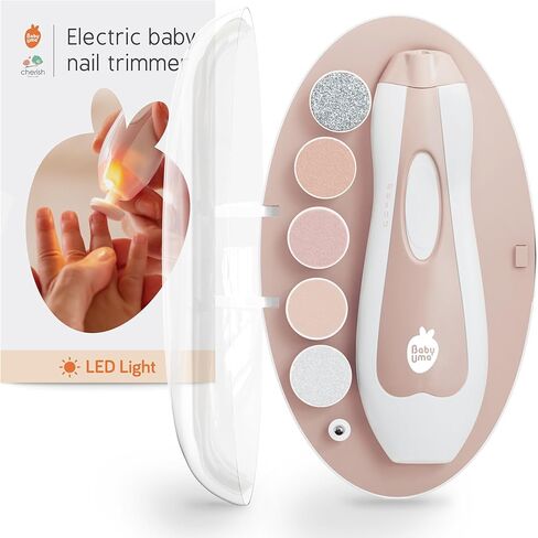 Baby Uma LED Baby Nail Trimmer Electric - Auto-Safety Stop Baby Nail Clippers, Bi-Directional Electric Baby Nail File with 2 Speeds & 6 Filing Discs, Newborn Essentials (+ Travel Case) in Saudi Arabia