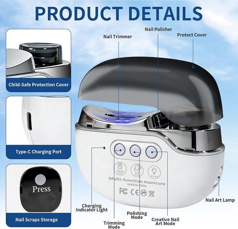 3-in-1 Electric Nail Clipper & Grinder Kit with Collector & LED Light,Baby Nail File,3-Speed Rechargeable Trimmer, Polisher & Storage for Babies, Kids,Seniors and Adults in Kuwait