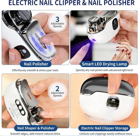 3-in-1 Electric Nail Clipper & Grinder Kit with Collector & LED Light,Baby Nail File,3-Speed Rechargeable Trimmer, Polisher & Storage for Babies, Kids,Seniors and Adults in Kuwait