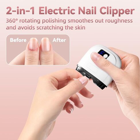 Electric Nail Clippers for Seniors & Adults, 2026 Upgrade 3-Speed Automatic Toenail Trimmer with LED Light and Nail Dust Collector, Portable Rechargeable Nail Cutter for Thick Nails, Babies, and Kids in Kuwait