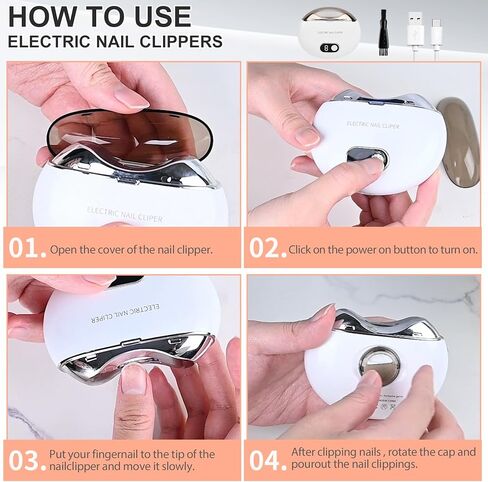 Electric Nail Clipper & Nail File Automatic Trimmer with 3-Speed Adjustment LED Light, Built-in Storage, USB Rechargeable, Gently Trims Thick Nails Safe for Child Seniors - Baby Electric Nail File in Kuwait