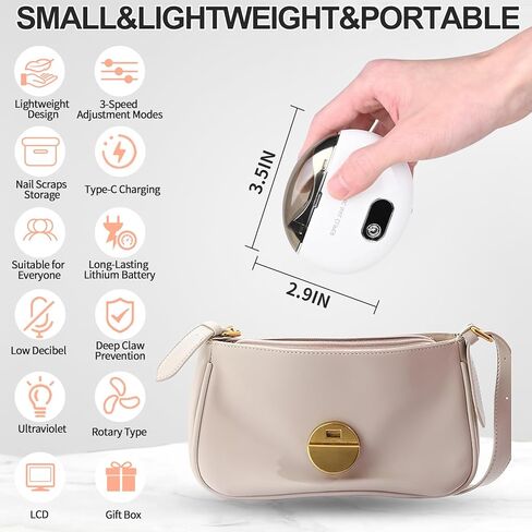 Electric Nail Clipper & Nail File Automatic Trimmer with 3-Speed Adjustment LED Light, Built-in Storage, USB Rechargeable, Gently Trims Thick Nails Safe for Child Seniors - Baby Electric Nail File in Kuwait