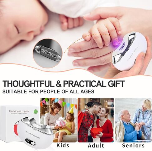 Electric Nail Clipper & Nail File Automatic Trimmer with 3-Speed Adjustment LED Light, Built-in Storage, USB Rechargeable, Gently Trims Thick Nails Safe for Child Seniors - Baby Electric Nail File in Kuwait