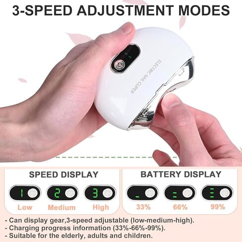 Electric Nail Clipper & Nail File Automatic Trimmer with 3-Speed Adjustment LED Light, Built-in Storage, USB Rechargeable, Gently Trims Thick Nails Safe for Child Seniors - Baby Electric Nail File in Kuwait
