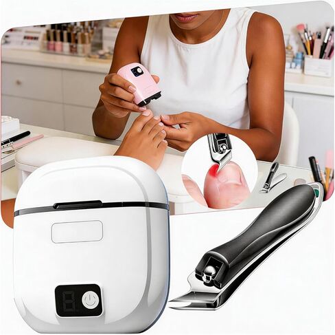 Electric Nail Clipper, 2026 Improved Nail Clippers Set, Includes an Automatic 2-in-1 Nail Clippers (with LED Light & Storage Box), an Oblique Nail Clippers, Ideal for All Your Nail Care Needs - White in Kuwait