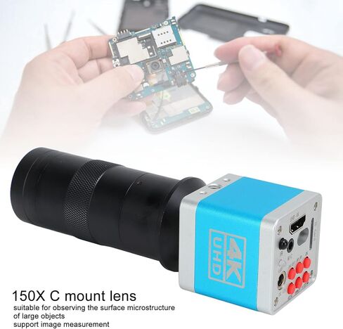 كاميرا مجهرية بدقة 4K UHD HDMI، ومستشعر CMOS بدقة 41 ميجابكسل، ومواد ممتازة، وعدسة تثبيت 150X C، وتطبيق واسع للإلكترونيات الدقيقة، والمجوهرات (قابس الولايات المتحدة) in Kuwait