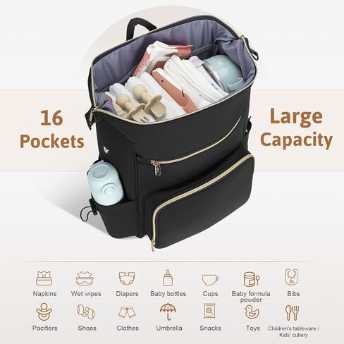 Lekesky Pañaleras para bebe, Diaper Bag Backpack for Baby, Large Capacity Diaper Bag with 16 Pockets, 1.52lb Lightweight Waterproof Diaper Backpack with Changing Pad, Stroller Bag for Mom Dad Travel in Saudi Arabia