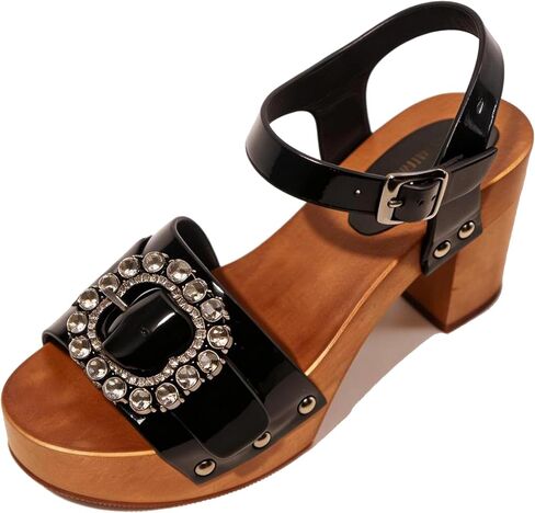 Women's Wooden Clog Sandals with Strap,Handmade Wood Heels Shoes for Women in Kuwait