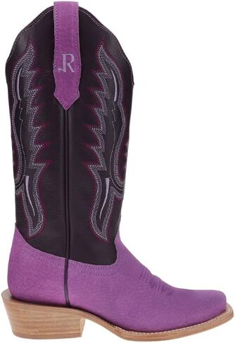 R. Watson Boots Womens Boar Narrow Embroidered Square Toe Casual Boots Mid Calf Low Heel 1-2" - Purple in Saudi Arabia