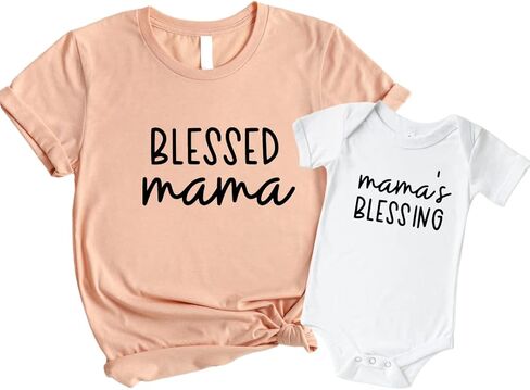 Mama's Blessing Mommy And Me Matching Outfits, Mom Daughter Matching Outfits, Mother Son Matching Shirts, Mothers Day Gifts Blessed Mama Baby Onesie, Girl, Boy, Toddler, Christian Mom Shirts For Women in Kuwait