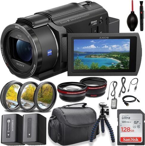 كاميرا فيديو Sony FDR-AX43 UHD 4K Handycam مع بطاقة ذاكرة سعة 128 جيجابايت + فلاتر + بطارية إضافية والمزيد (متجددة) in Kuwait