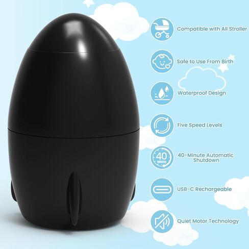Rechargeable Stroller Rocker, 5 Speeds, 40-Min Timer, Black | Portable Vibrating Baby Soother, Gently Rockers Any Stroller, Pram, or Pushchair, Multiple Color Options in Saudi Arabia