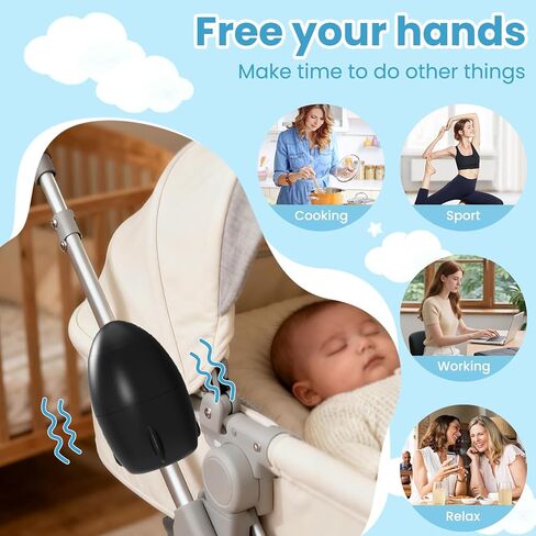 Rechargeable Stroller Rocker, 5 Speeds, 40-Min Timer, Black | Portable Vibrating Baby Soother, Gently Rockers Any Stroller, Pram, or Pushchair, Multiple Color Options in Saudi Arabia