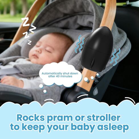 Rechargeable Stroller Rocker, 5 Speeds, 40-Min Timer, Black | Portable Vibrating Baby Soother, Gently Rockers Any Stroller, Pram, or Pushchair, Multiple Color Options in Saudi Arabia