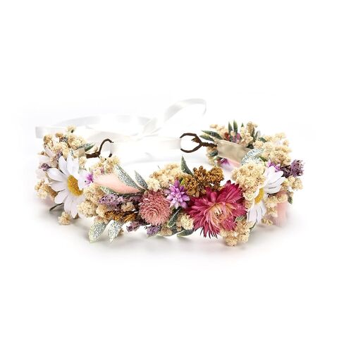 Flower Crown for Toddler 1-3 Years Baby Girls Headband Photo Prop | Dried Flower Hair Wreath with Burnt Orange Preserved Hydrangea Babys Breath 1st Birthday Party Headpieces in Kuwait