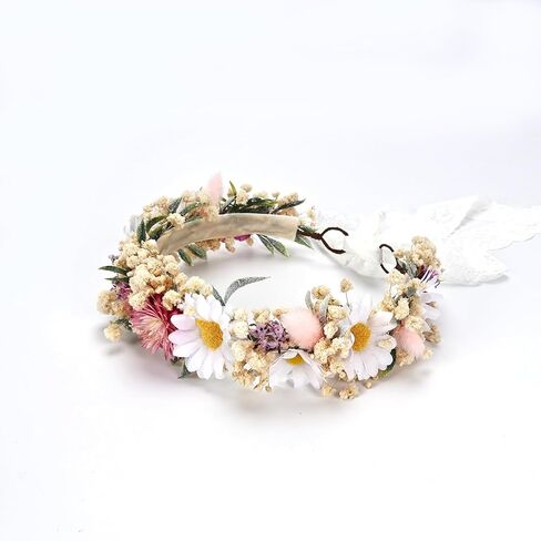 Flower Crown for Toddler 1-3 Years Baby Girls Headband Photo Prop | Dried Flower Hair Wreath with Burnt Orange Preserved Hydrangea Babys Breath 1st Birthday Party Headpieces in Kuwait