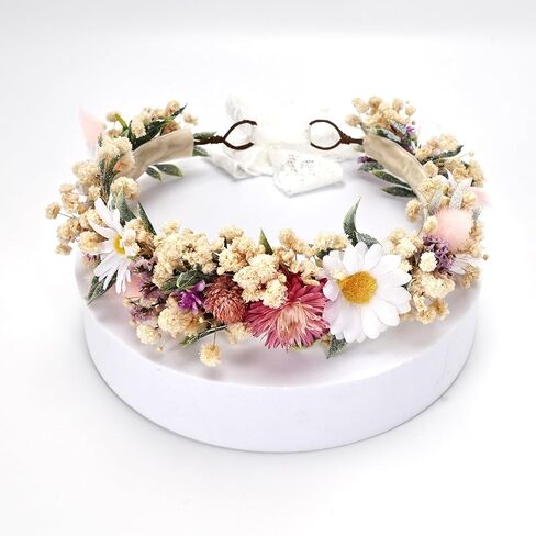 Flower Crown for Toddler 1-3 Years Baby Girls Headband Photo Prop | Dried Flower Hair Wreath with Burnt Orange Preserved Hydrangea Babys Breath 1st Birthday Party Headpieces in Kuwait