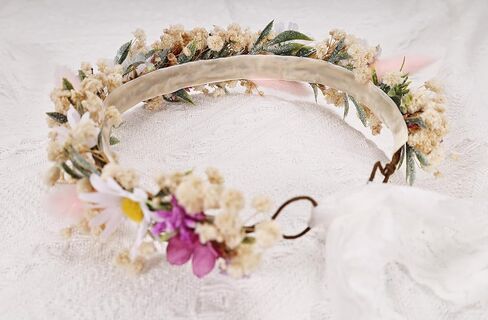 Flower Crown for Toddler 1-3 Years Baby Girls Headband Photo Prop | Dried Flower Hair Wreath with Burnt Orange Preserved Hydrangea Babys Breath 1st Birthday Party Headpieces in Kuwait