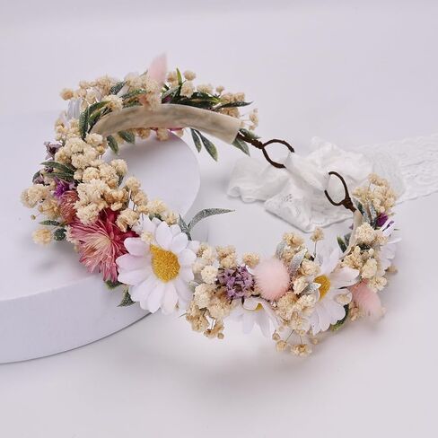 Flower Crown for Toddler 1-3 Years Baby Girls Headband Photo Prop | Dried Flower Hair Wreath with Burnt Orange Preserved Hydrangea Babys Breath 1st Birthday Party Headpieces in Kuwait