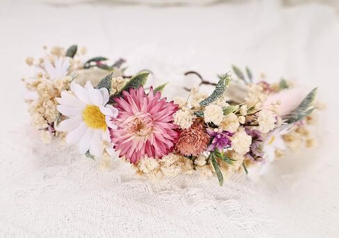 Flower Crown for Toddler 1-3 Years Baby Girls Headband Photo Prop | Dried Flower Hair Wreath with Burnt Orange Preserved Hydrangea Babys Breath 1st Birthday Party Headpieces in Kuwait