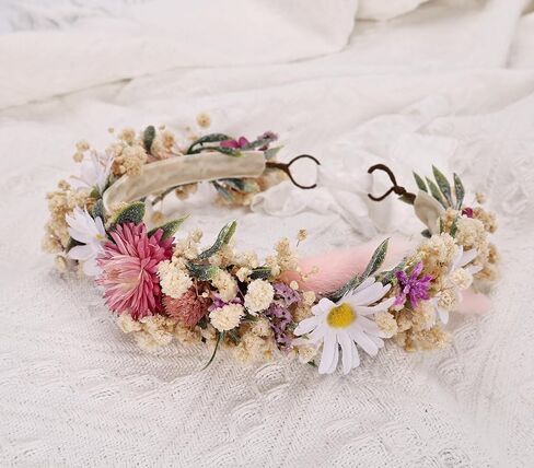 Flower Crown for Toddler 1-3 Years Baby Girls Headband Photo Prop | Dried Flower Hair Wreath with Burnt Orange Preserved Hydrangea Babys Breath 1st Birthday Party Headpieces in Kuwait