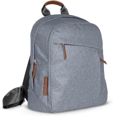 UPPAbaby Changing Backpack - Multiple Storage Compartments - Side Bottle + Laptop Pockets - Trolley Sleeve - Stroller Strap Attachment - Ada -Sandstone Mélange | Chestnut Leather in Kuwait